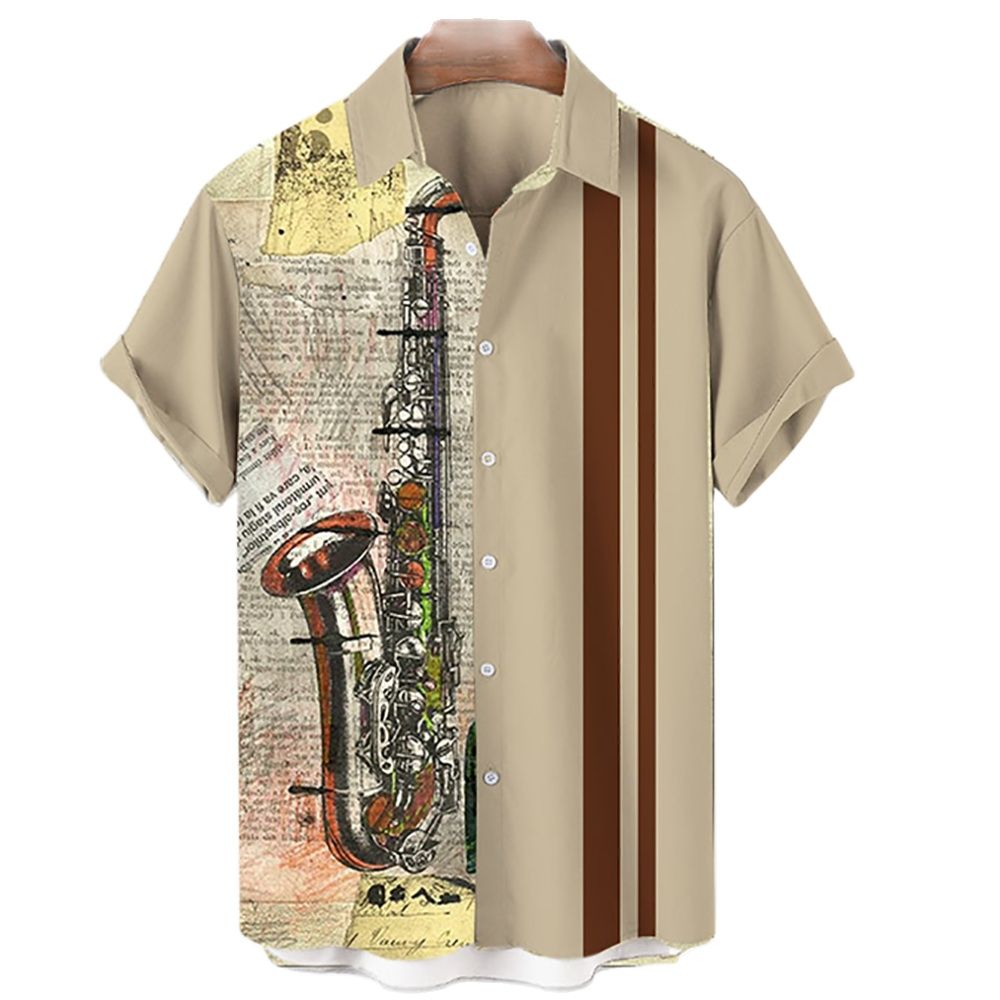 Musical Instrument Hawaiian - Men's Hawaiian Shirts For Men Casual